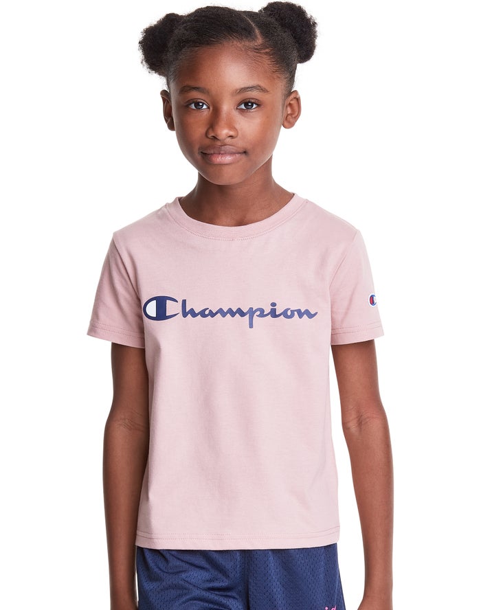 Champion Classic Script Logo T-Shirt Meisjes - Koraal - Belgie 0946RXFCI